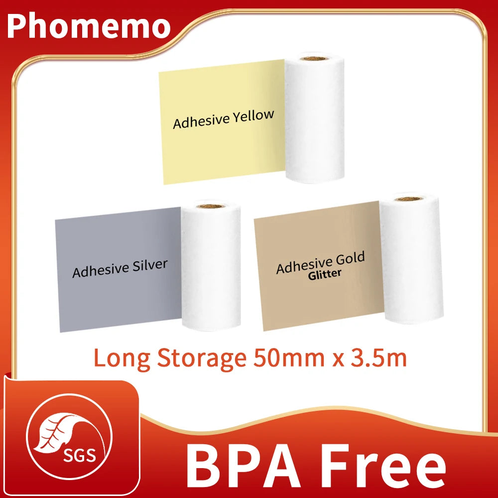 M02/M02Pro Thermal Sticker Paper Sticky Colorful Label Sticker Self-Adhesive Label Rolls Width 50/53Mm Phomemo Thermal Papers