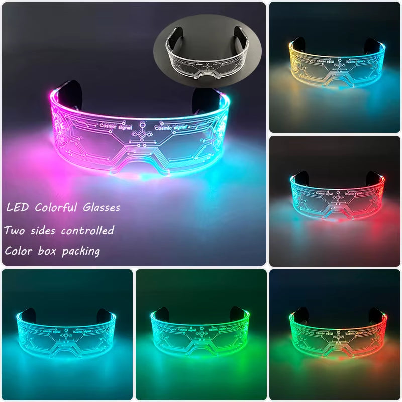 Led Luminous Glasses Bar Masquerade Concert Rave Goggles Rainbow Space Robot Futuristic Led DJ LIGHT Glasses Star Y2K Glasses