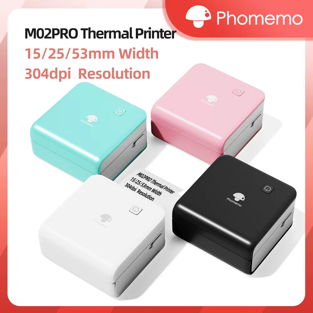 Phomemo M02Pro Mini Portable Thermal Printer Wireless Photo Labeler 300Dpi Inkless Printing 15/25/50/53Mm for Easy Labeling