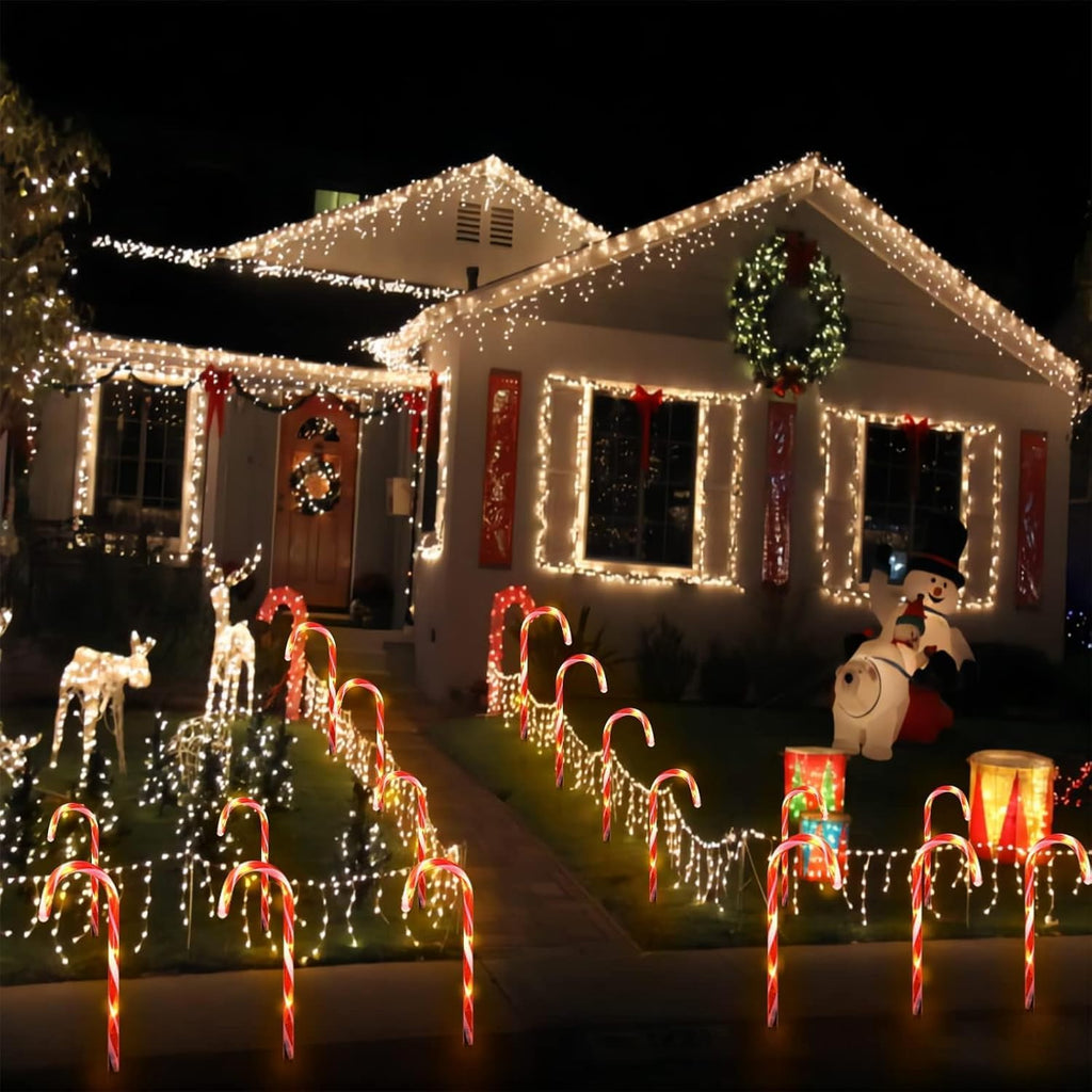 Upgraded 24 Pack Solar Candy Cane Lights Outdoor, Solar Christmas Lights Outdoor Waterproof with 8 Modes, Xmas Pathway Candy Cane Christmas Decorations outside for Garden Lawn Yard Party