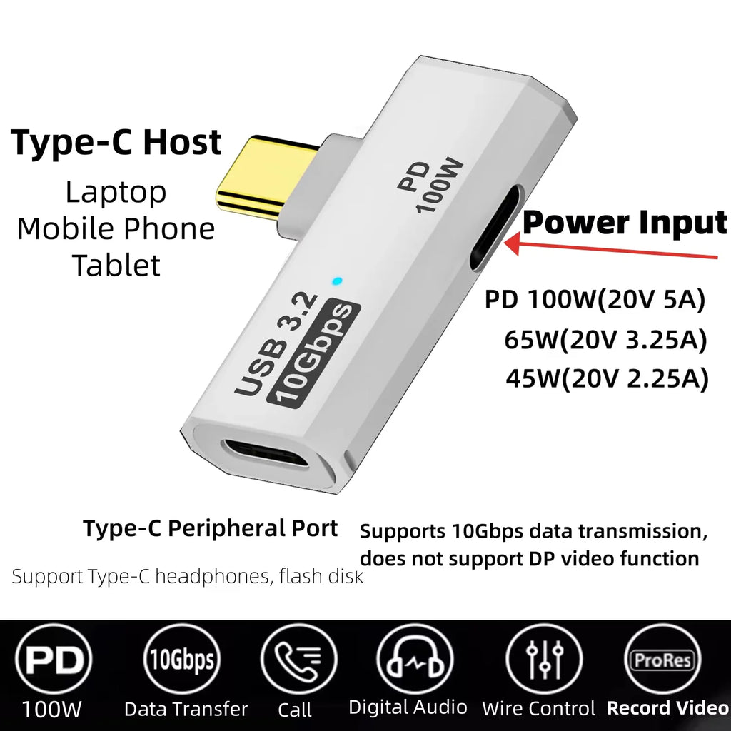 USB C to Dual Type-C Adapter 2-In-1 Splitter with 10Gbps Data & Hifi Headphone, 100W PD Charging for Macbook Laptop Phone Tablet