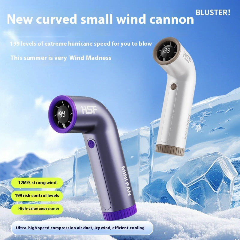 High-Speed Portable Fan Little Turbine Digital Display Charging Long Endurance Portable Fan Rechargeable Strong Wind 199 Gear Speed Electric Adjustable Turbo Handheld Fan