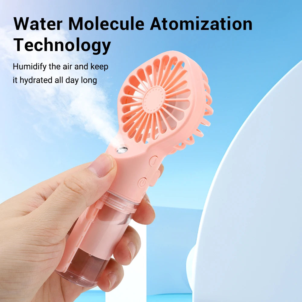 Handheld Spray Fan USB Personal Summer Cooling Fan Humidifiers Spray Hydration Fan 4 Speed Standing Fan for Camping Outdoor