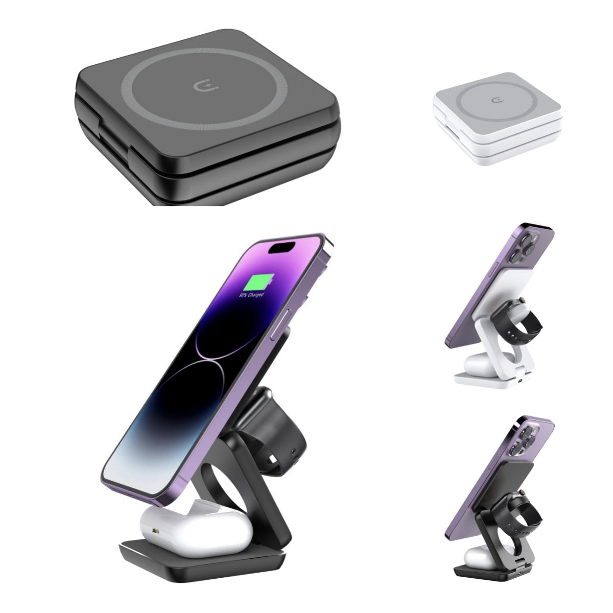 Folding Three-In-One Wireless Charger Portable Magnetic Suction