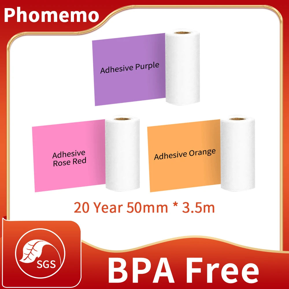 M02/M02Pro Thermal Sticker Paper Sticky Colorful Label Sticker Self-Adhesive Label Rolls Width 50/53Mm Phomemo Thermal Papers