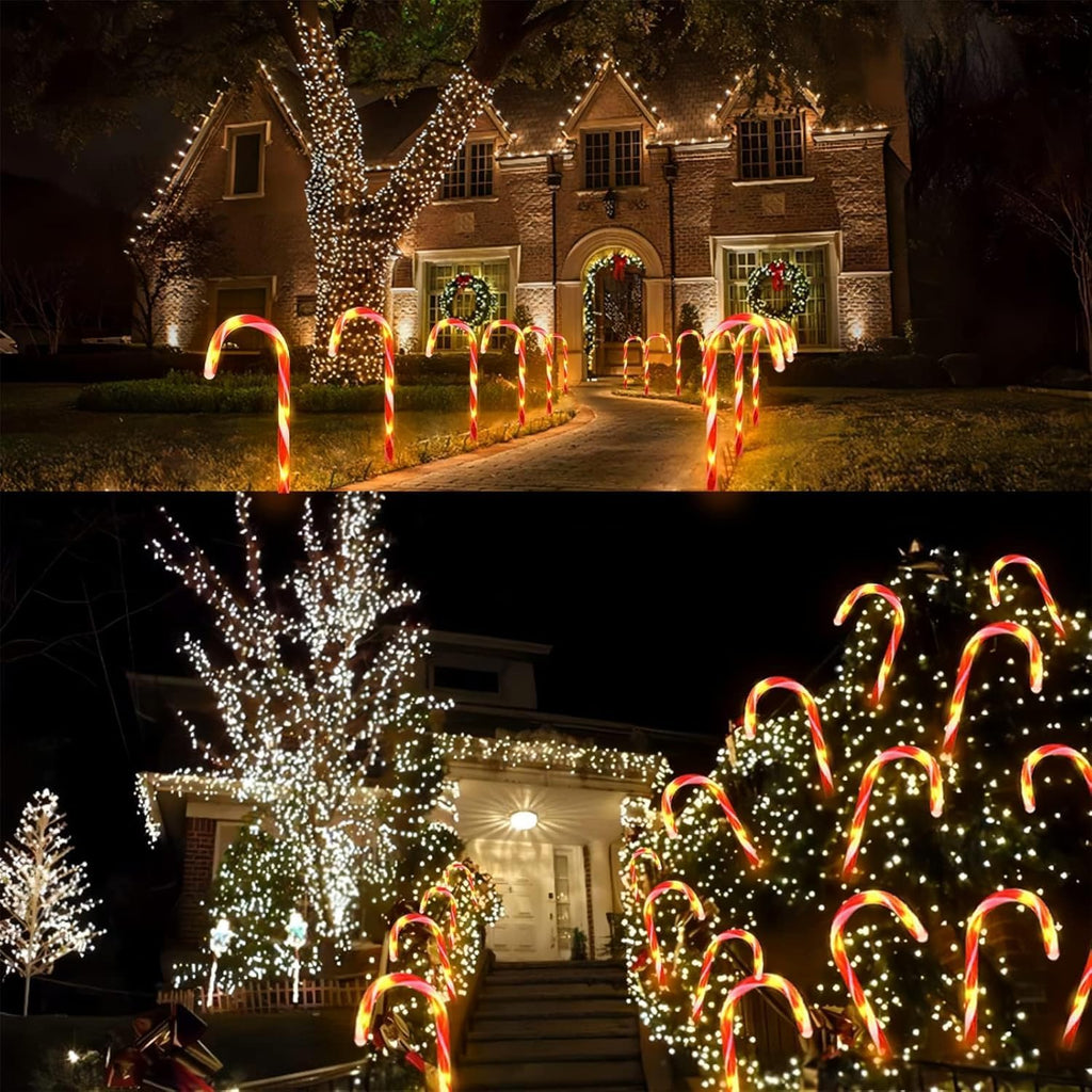 Upgraded 24 Pack Solar Candy Cane Lights Outdoor, Solar Christmas Lights Outdoor Waterproof with 8 Modes, Xmas Pathway Candy Cane Christmas Decorations outside for Garden Lawn Yard Party