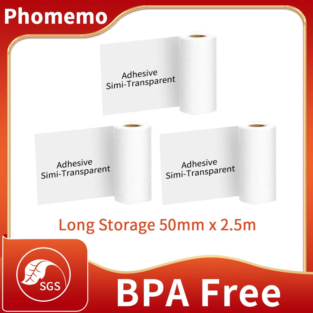 M02/M02Pro Thermal Sticker Paper Sticky Colorful Label Sticker Self-Adhesive Label Rolls Width 50/53Mm Phomemo Thermal Papers