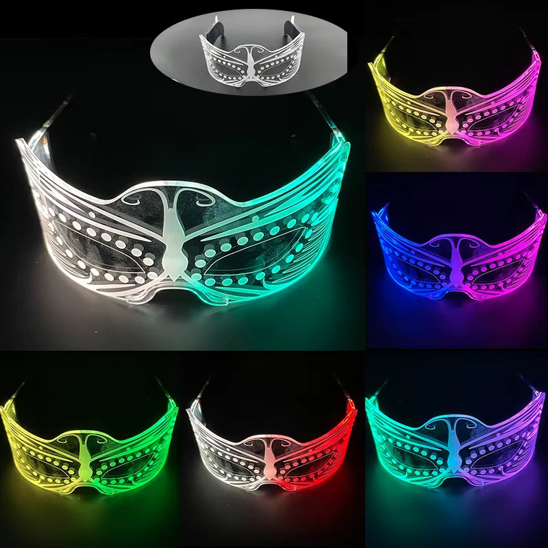 Led Luminous Glasses Bar Masquerade Concert Rave Goggles Rainbow Space Robot Futuristic Led DJ LIGHT Glasses Star Y2K Glasses