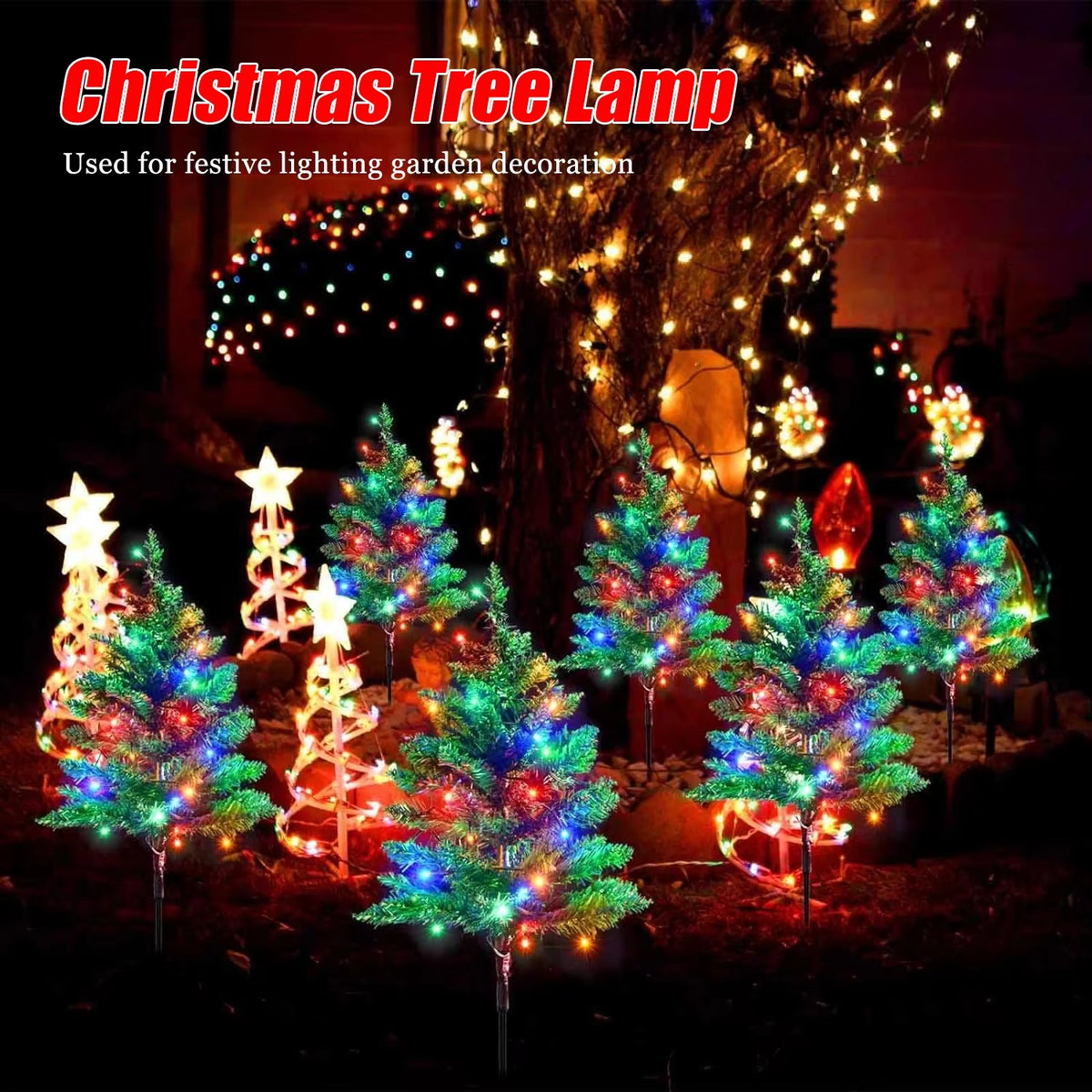 Solar LED Lights Christmas Tree Lawn Lamp Holiday Lantern for House Festive Wedding Courtyard Garden Decoration RGB Light