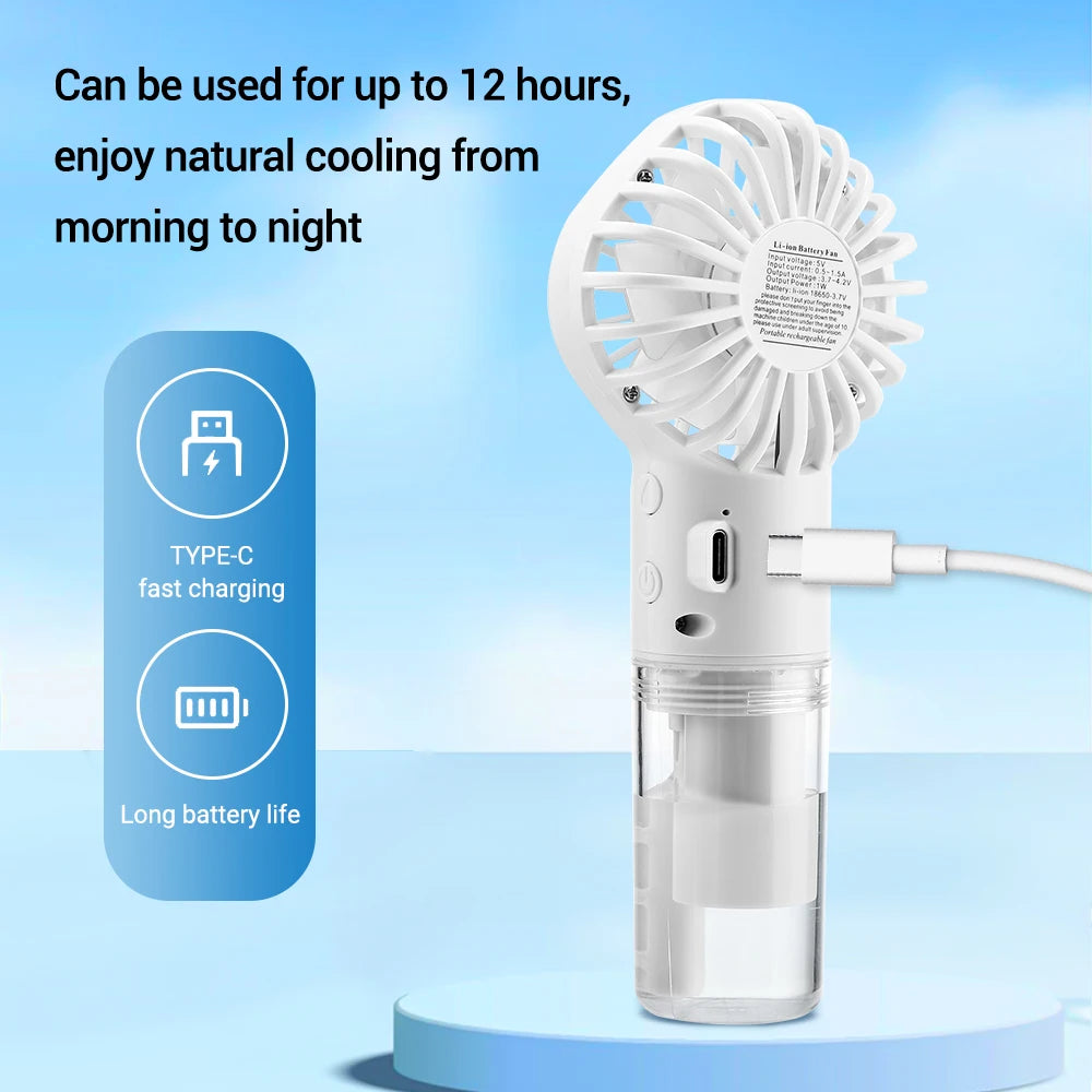 Handheld Spray Fan USB Personal Summer Cooling Fan Humidifiers Spray Hydration Fan 4 Speed Standing Fan for Camping Outdoor