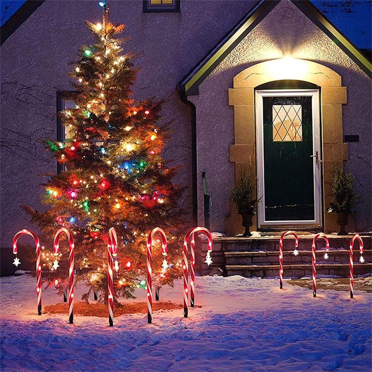 10 Pieces 10 Inch Christmas Garden Outdoor Solar Lights,Small Candy Cane Pathway Markers Lights Waterproof Outdoor Lamp with Solar Panel for Garden Patio Yard Path Lawn Christmas Decoration