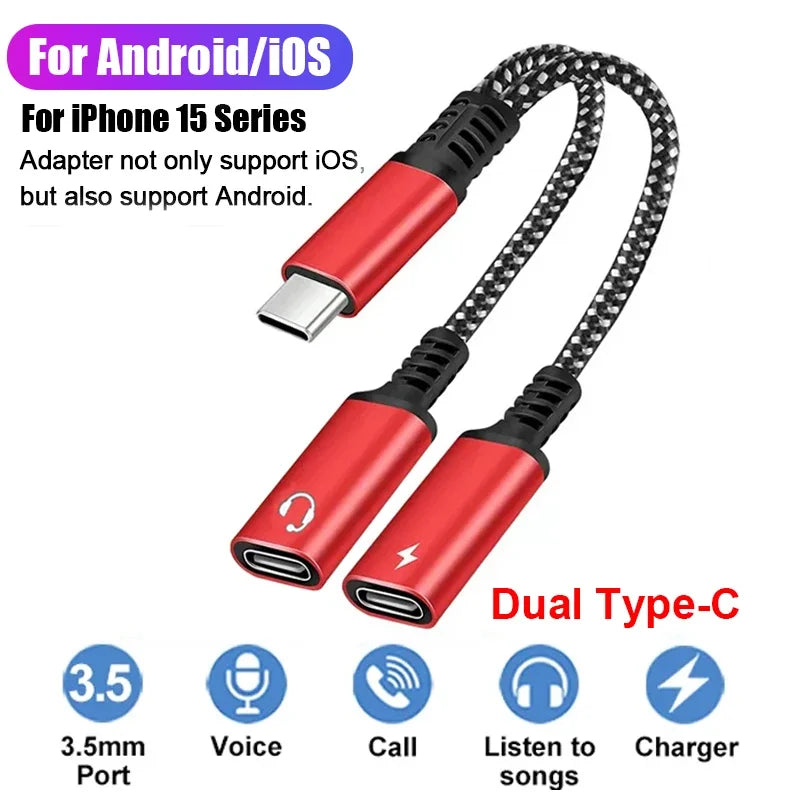 USB Type C Splitter for iPhones 15 USB C or Samsung S23 Ultra