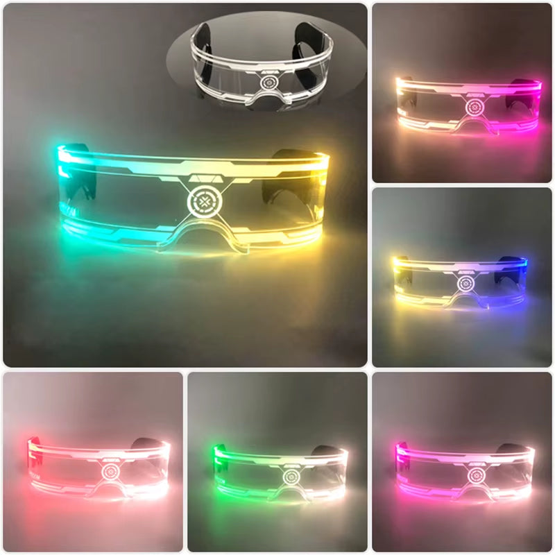 Led Luminous Glasses Bar Masquerade Concert Rave Goggles Rainbow Space Robot Futuristic Led DJ LIGHT Glasses Star Y2K Glasses