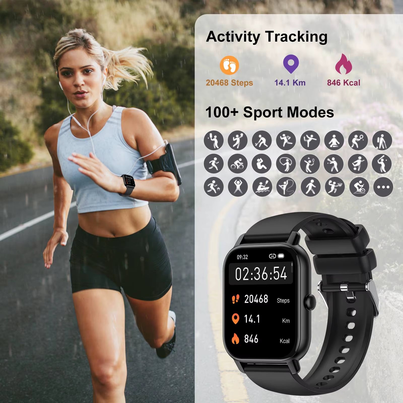 Smart Watch, 1.85" Sports Watch for IP68 Waterproof, 110+ Sport Modes, Fitness Activity Tracker, Ultra Thin Watch.