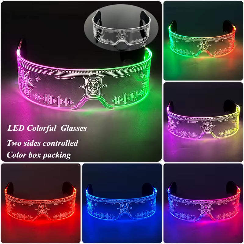 Led Luminous Glasses Bar Masquerade Concert Rave Goggles Rainbow Space Robot Futuristic Led DJ LIGHT Glasses Star Y2K Glasses