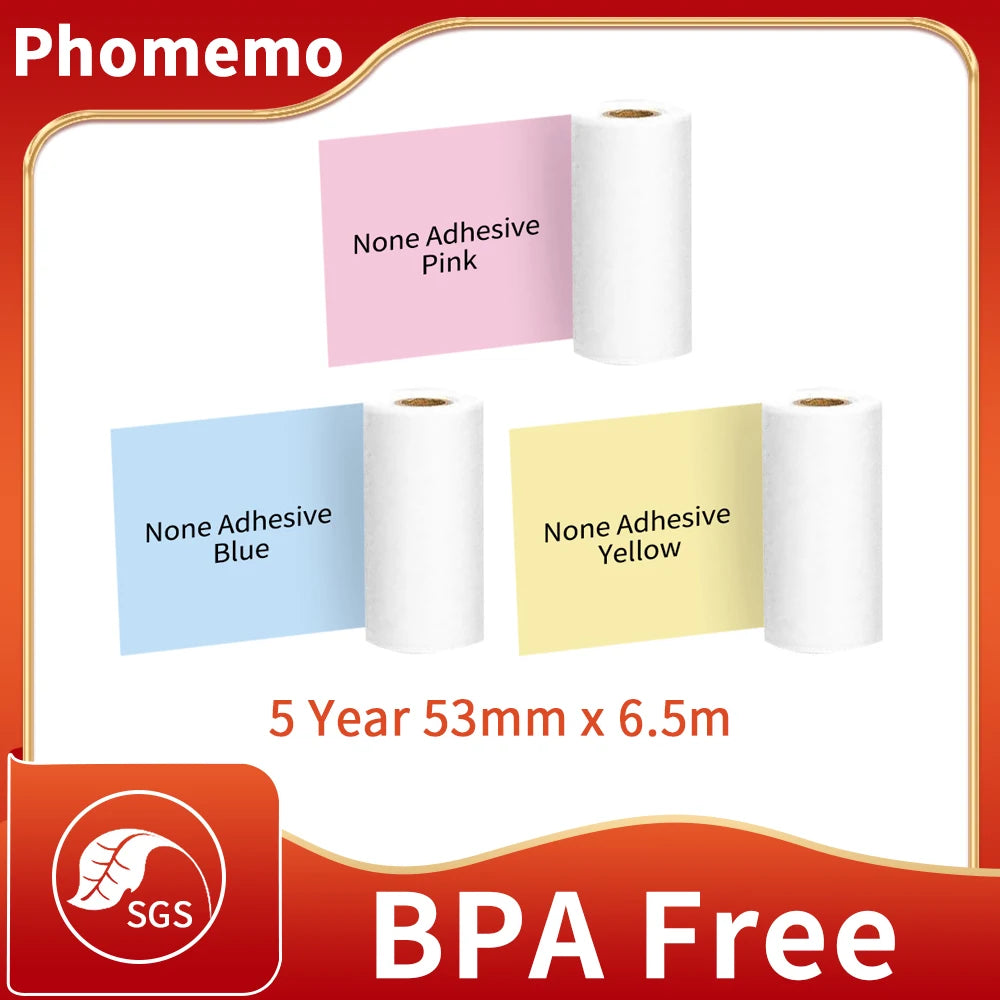M02/M02Pro Thermal Sticker Paper Sticky Colorful Label Sticker Self-Adhesive Label Rolls Width 50/53Mm Phomemo Thermal Papers