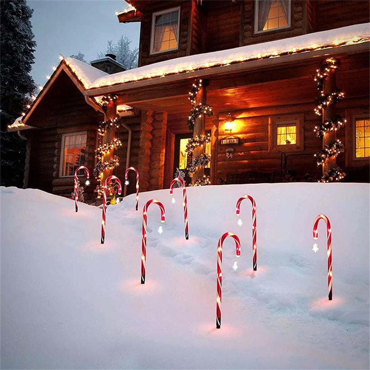 10 Pieces 10 Inch Christmas Garden Outdoor Solar Lights,Small Candy Cane Pathway Markers Lights Waterproof Outdoor Lamp with Solar Panel for Garden Patio Yard Path Lawn Christmas Decoration
