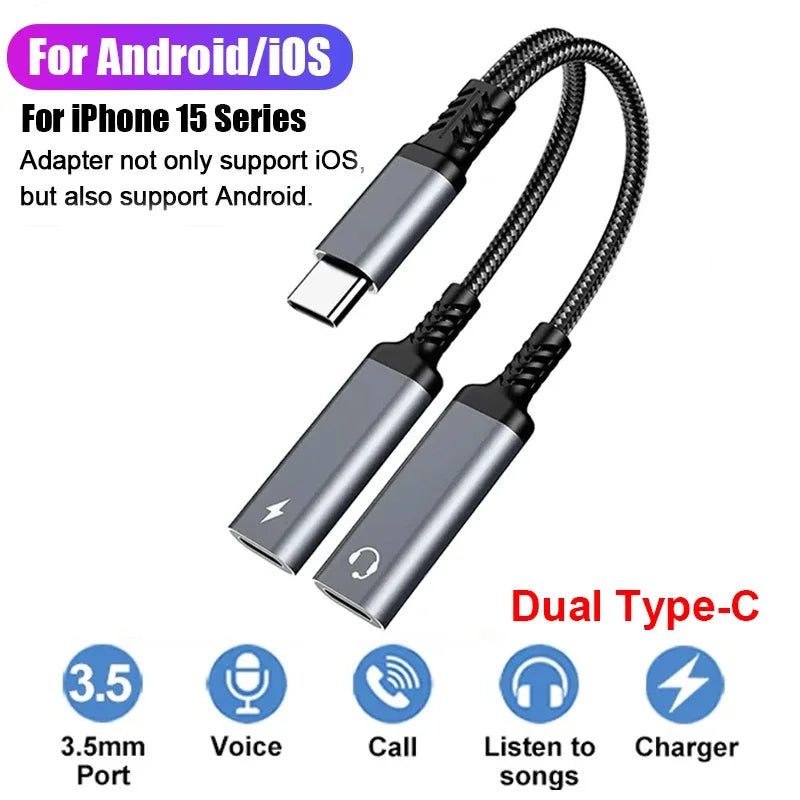 USB Type C Splitter for iPhones 15 USB C or Samsung S23 Ultra
