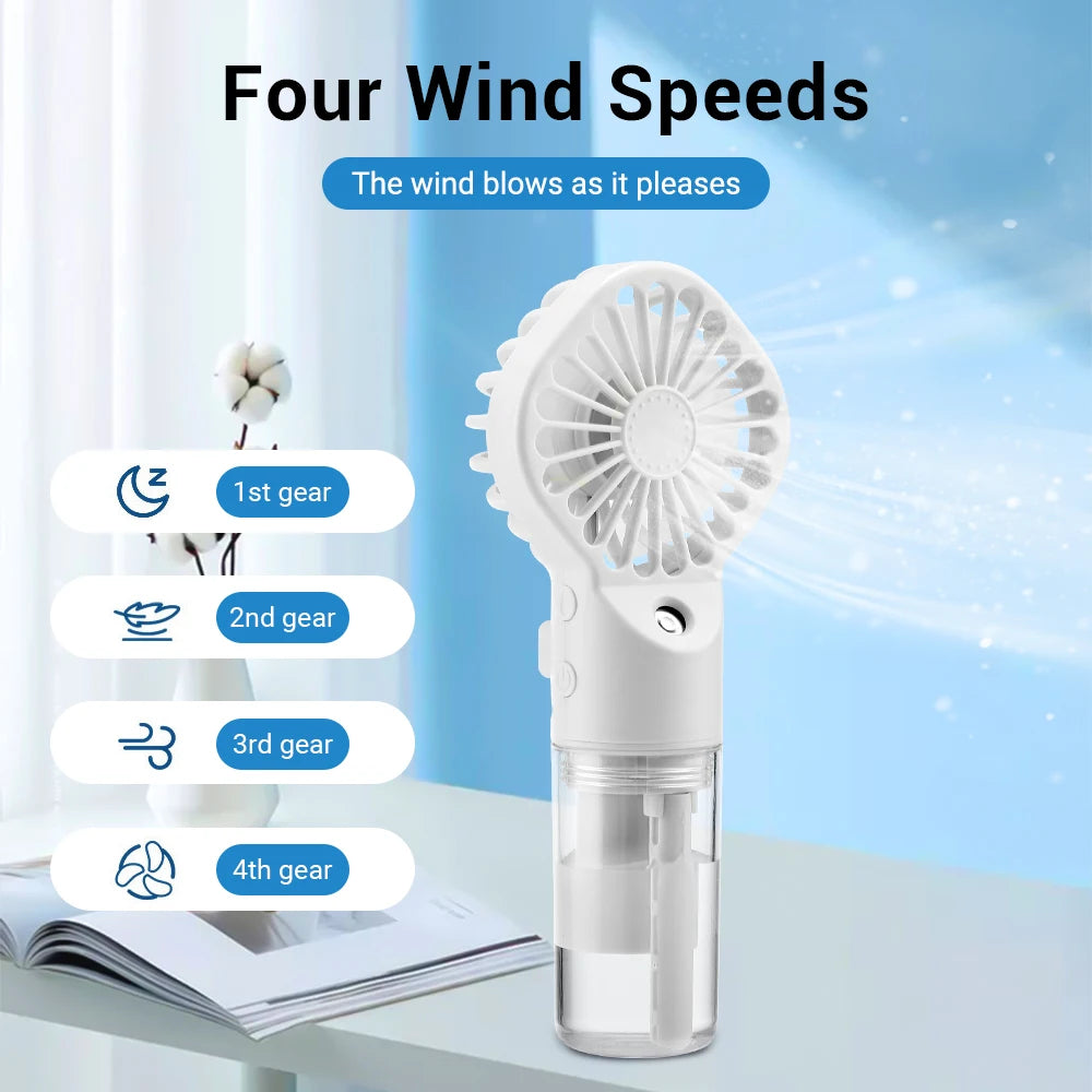 Handheld Spray Fan USB Personal Summer Cooling Fan Humidifiers Spray Hydration Fan 4 Speed Standing Fan for Camping Outdoor