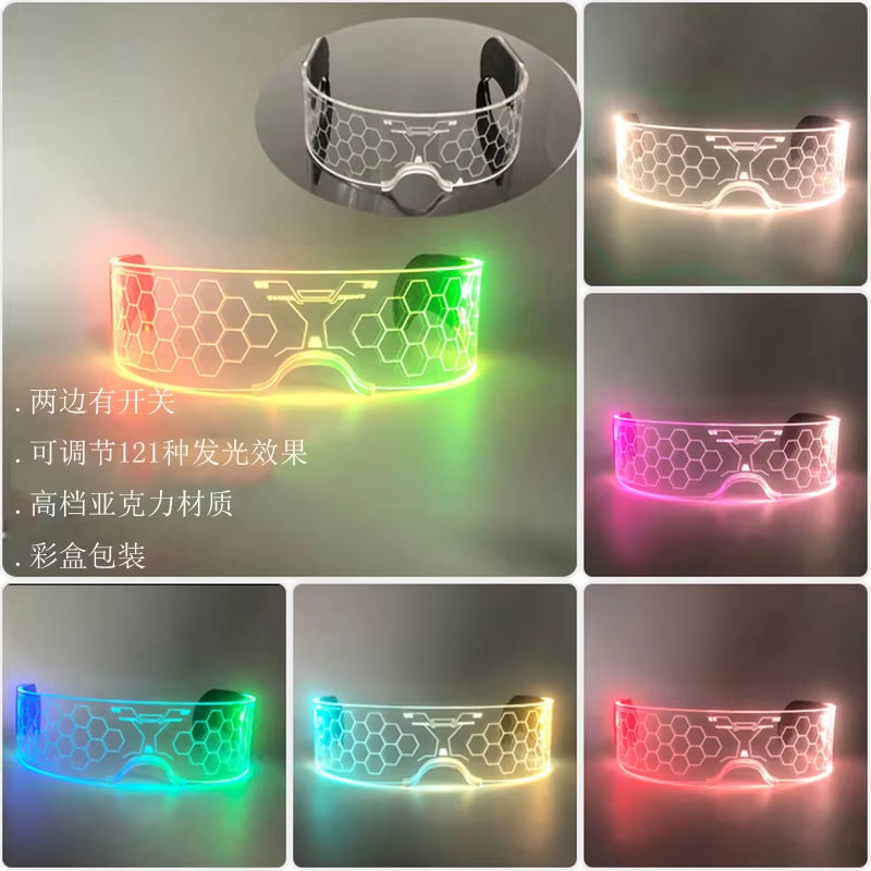 Led Luminous Glasses Bar Masquerade Concert Rave Goggles Rainbow Space Robot Futuristic Led DJ LIGHT Glasses Star Y2K Glasses