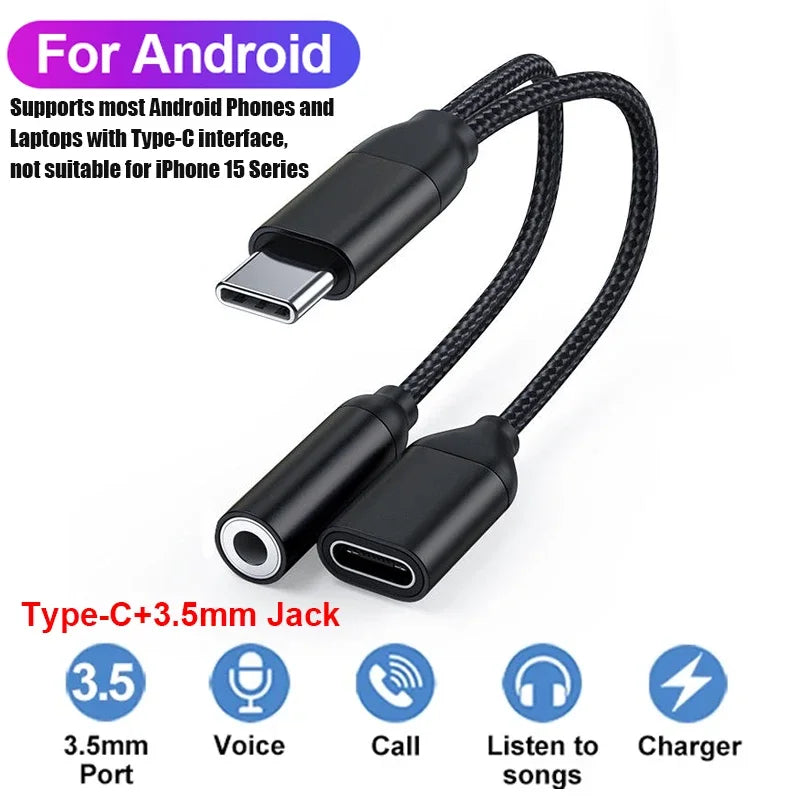 USB Type C Splitter for iPhones 15 USB C or Samsung S23 Ultra