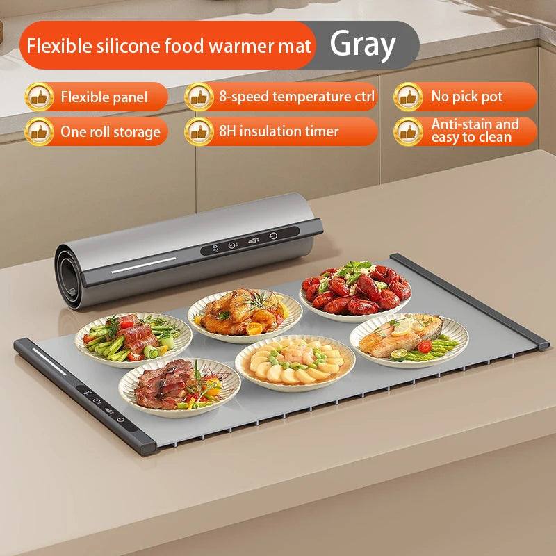 Electric Warming Tray Food Warmer Plate Foldable Portable Smart Food Fast Heating Mat Electric Warming Tray with 8 Tem Setting