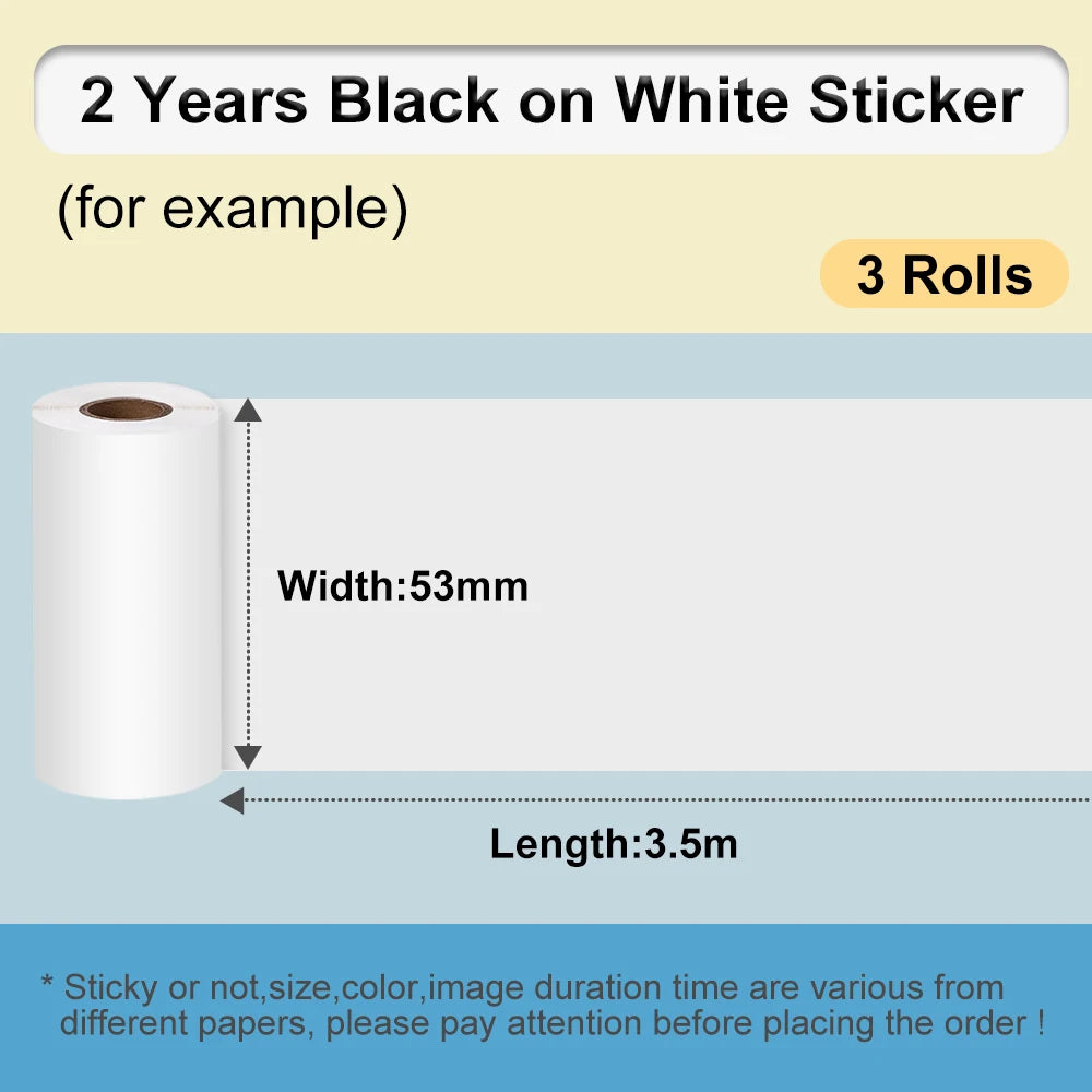M02/M02Pro Thermal Sticker Paper Sticky Colorful Label Sticker Self-Adhesive Label Rolls Width 50/53Mm Phomemo Thermal Papers