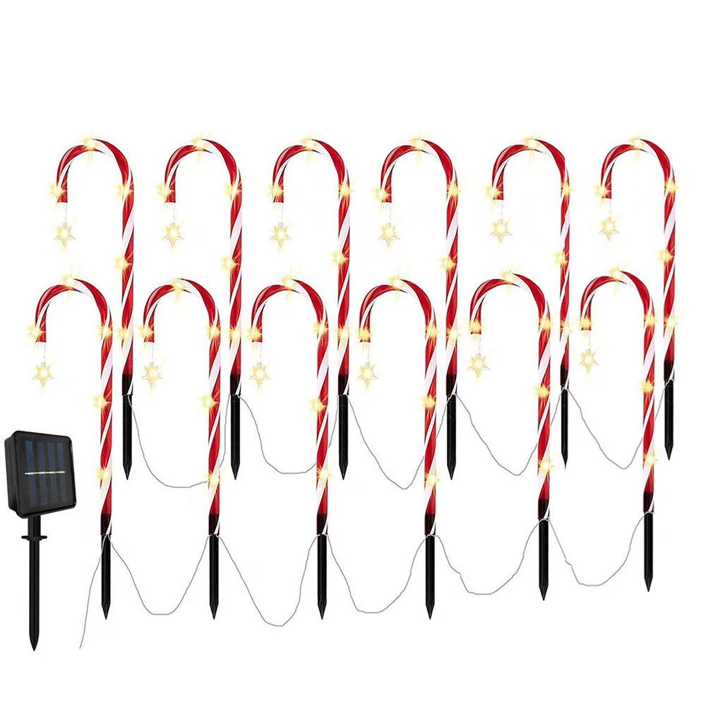 10 Pieces 10 Inch Christmas Garden Outdoor Solar Lights,Small Candy Cane Pathway Markers Lights Waterproof Outdoor Lamp with Solar Panel for Garden Patio Yard Path Lawn Christmas Decoration