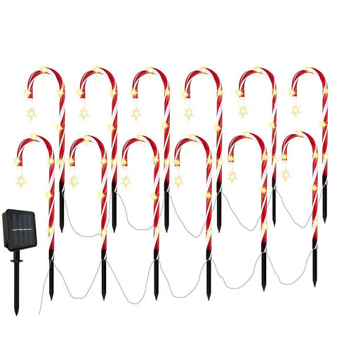 10 Pieces 10 Inch Christmas Garden Outdoor Solar Lights,Small Candy Cane Pathway Markers Lights Waterproof Outdoor Lamp with Solar Panel for Garden Patio Yard Path Lawn Christmas Decoration