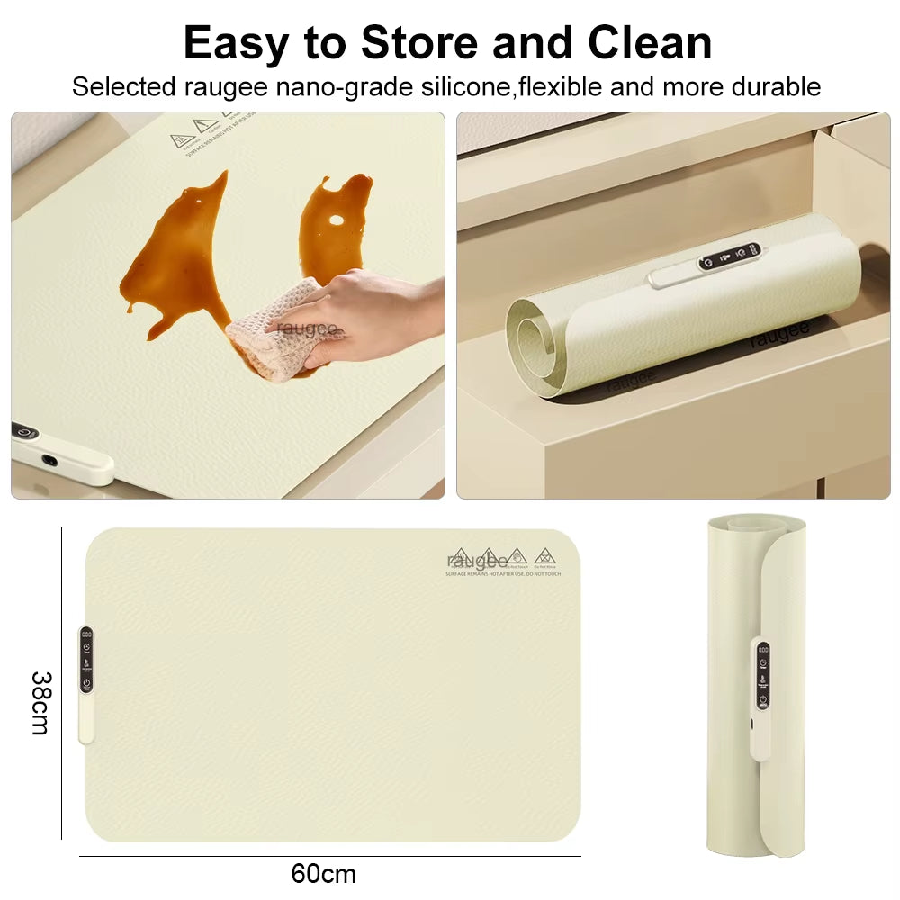 Electric Heating Plate Food Warmer Mat Silicone Dining Table Fast Warming Food Coffee Heater Tray Foldable Food Warming Plate