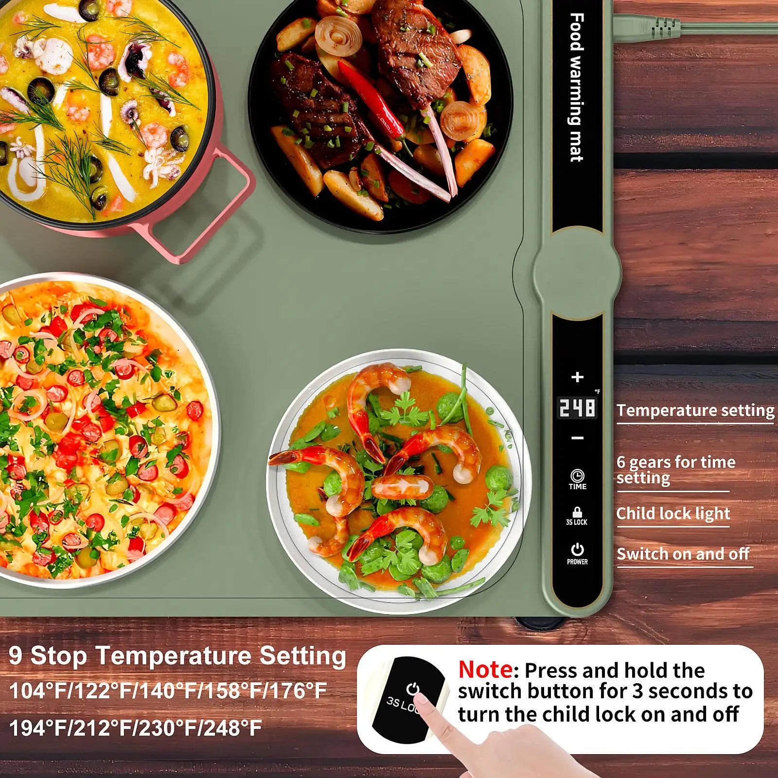 Electric Warming Tray with Adjustable Temperature Smart Warming Plate Silicone Fast Heating for Buffets Party Family Gatherings