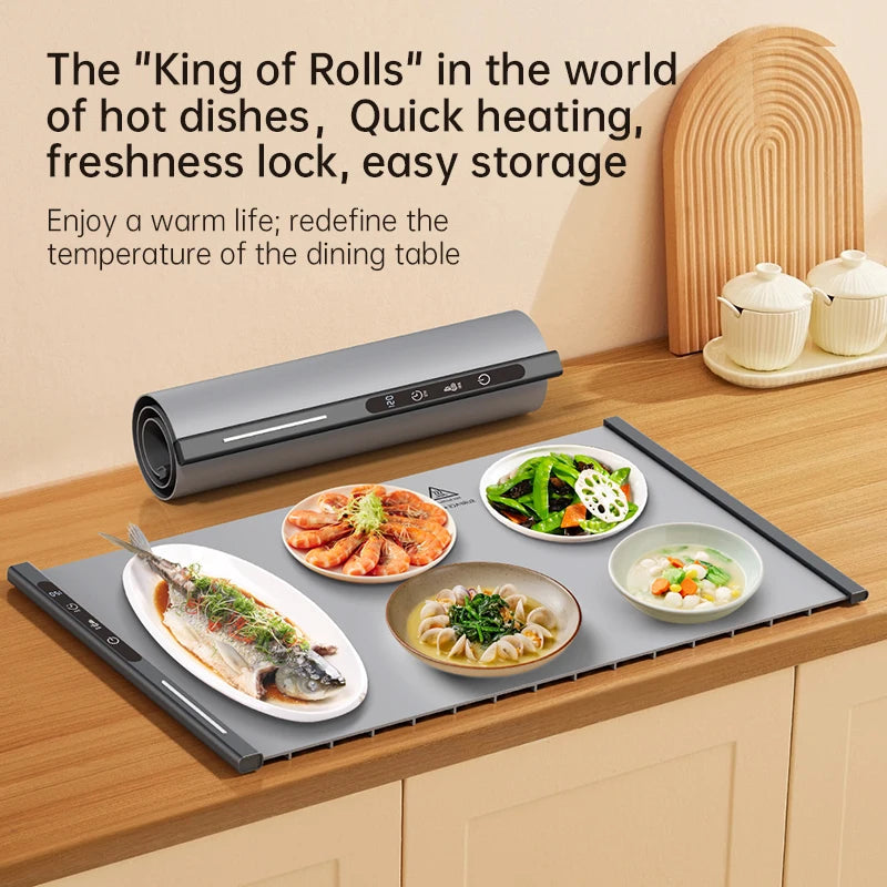 Electric Warming Tray Food Warmer Plate Foldable Portable Smart Food Fast Heating Mat Electric Warming Tray with 8 Tem Setting