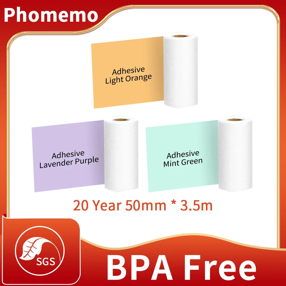 M02/M02Pro Thermal Sticker Paper Sticky Colorful Label Sticker Self-Adhesive Label Rolls Width 50/53Mm Phomemo Thermal Papers