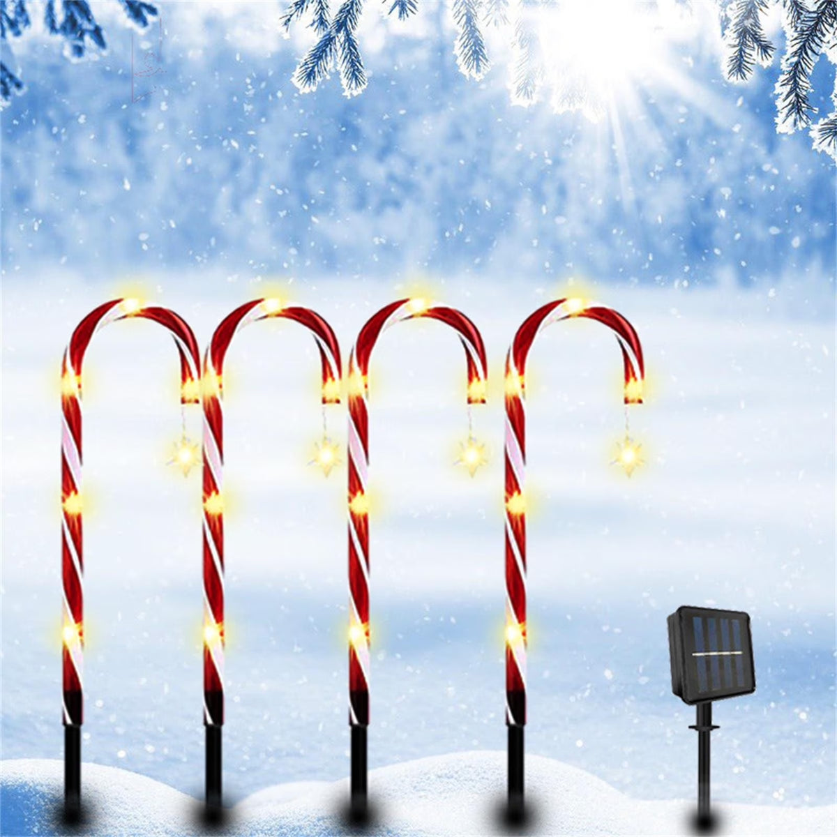 10 Pieces 10 Inch Christmas Garden Outdoor Solar Lights,Small Candy Cane Pathway Markers Lights Waterproof Outdoor Lamp with Solar Panel for Garden Patio Yard Path Lawn Christmas Decoration