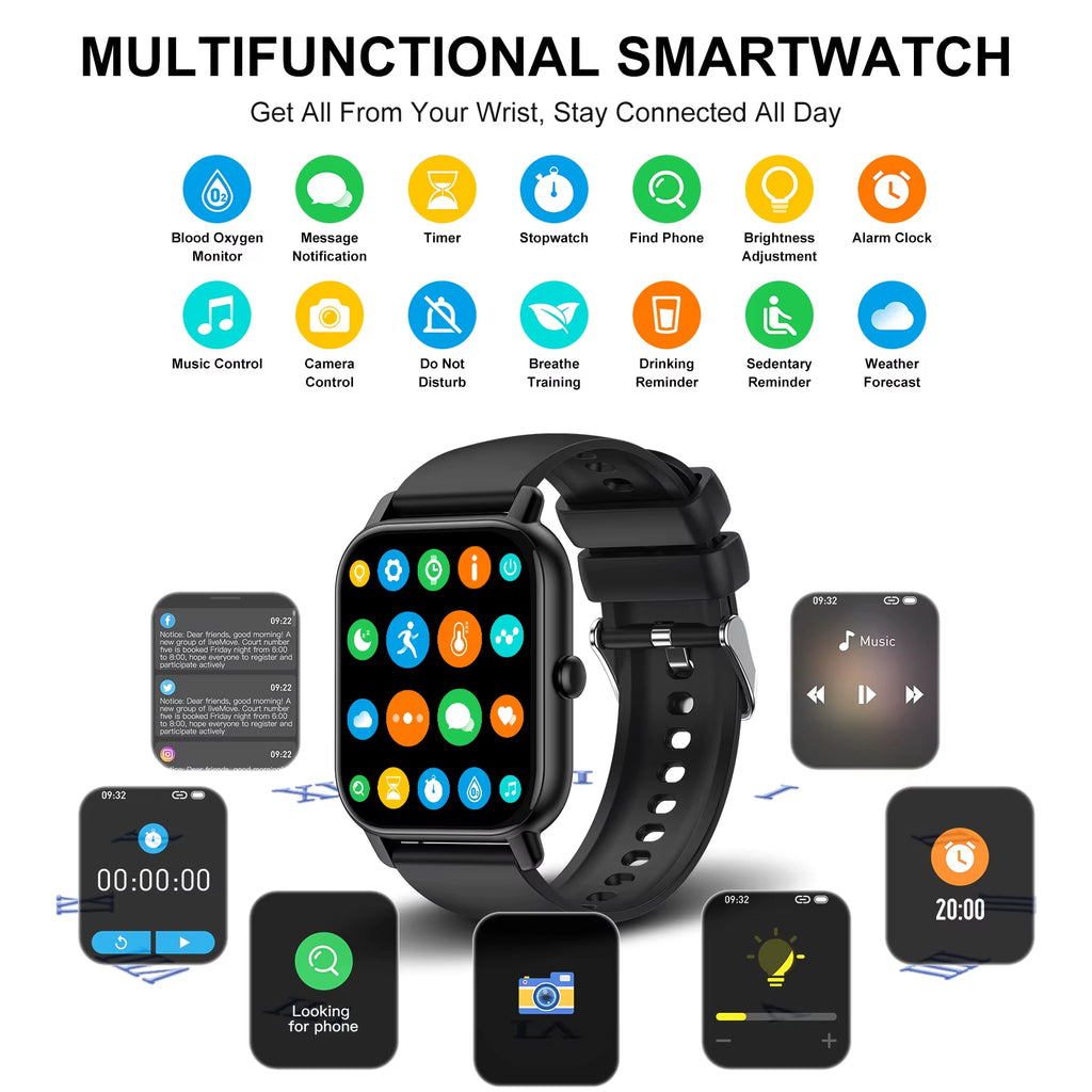 Smart Watch, 1.85" Sports Watch for IP68 Waterproof, 110+ Sport Modes, Fitness Activity Tracker, Ultra Thin Watch.