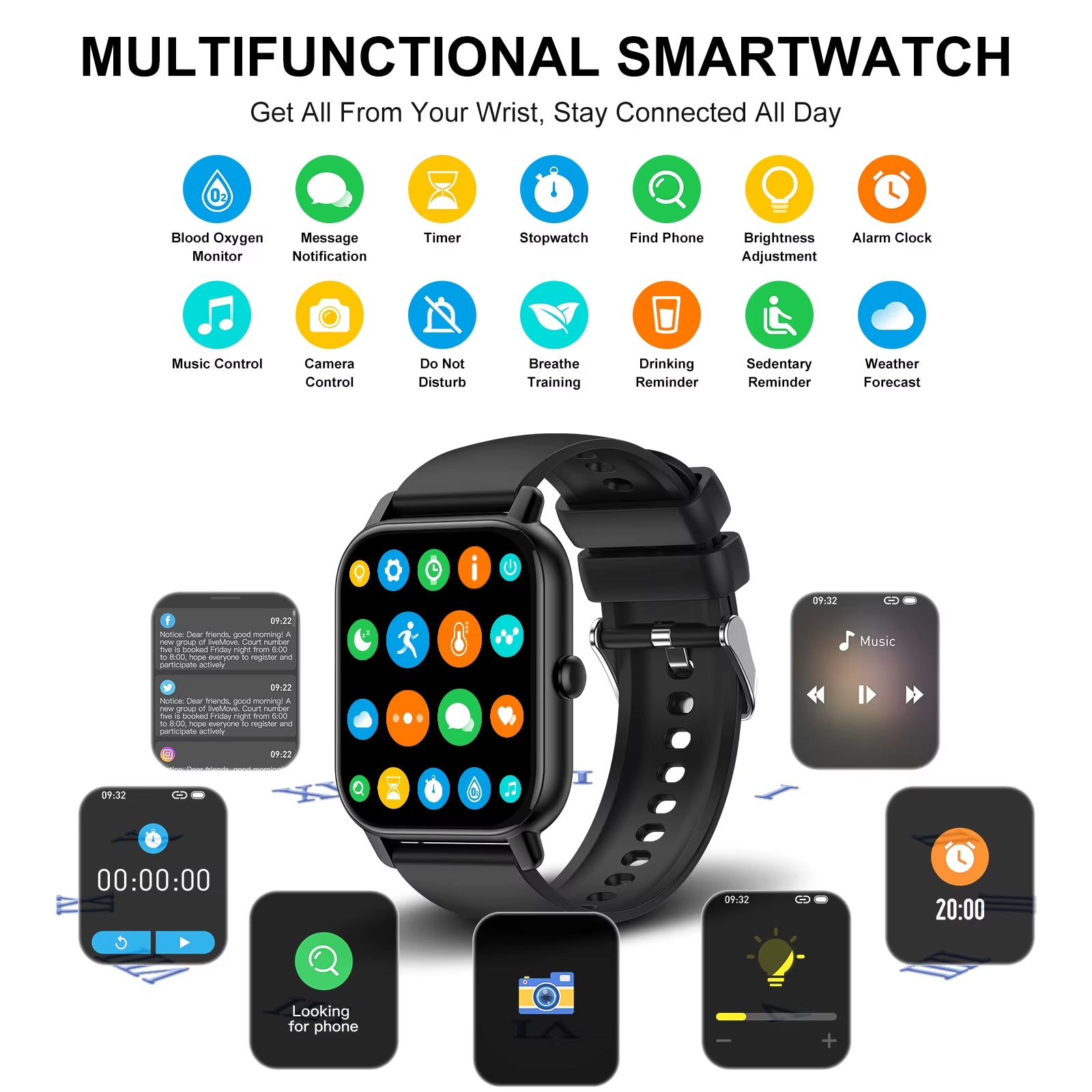 Smart Watch, 1.85" Sports Watch for IP68 Waterproof, 110+ Sport Modes, Fitness Activity Tracker, Ultra Thin Watch.