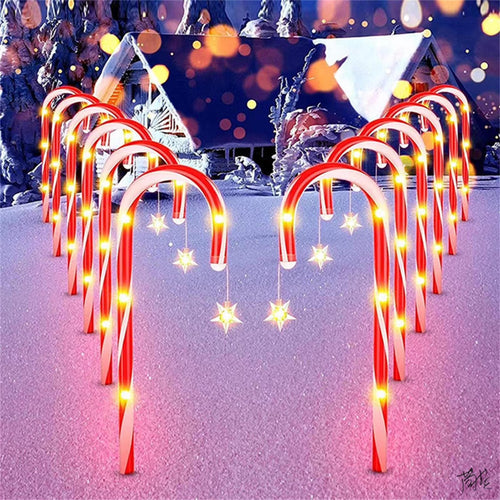 10 Pieces 10 Inch Christmas Garden Outdoor Solar Lights,Small Candy Cane Pathway Markers Lights Waterproof Outdoor Lamp with Solar Panel for Garden Patio Yard Path Lawn Christmas Decoration