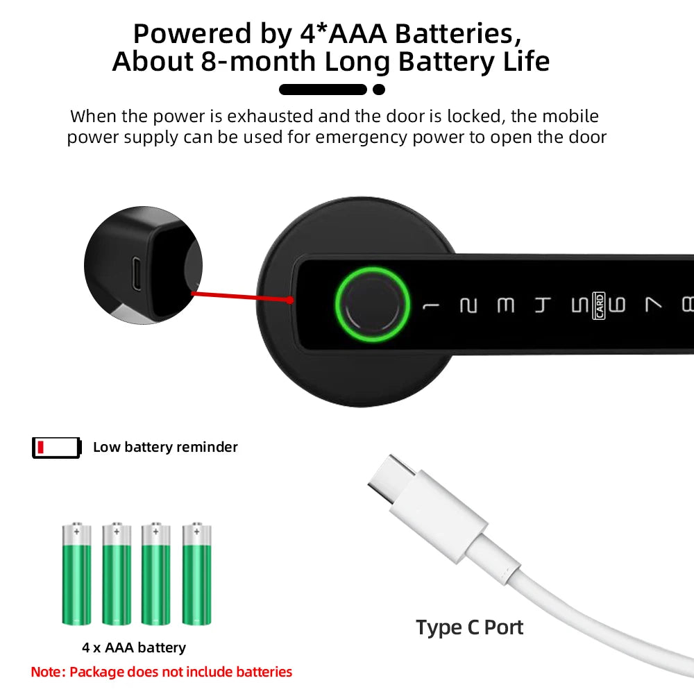 M5 Tuya BLE Smart Fingerprint Door Lock Digital Electronic Lock with Password/Key/Ic Card/ Smartlife/ Tuya APP Unlock
