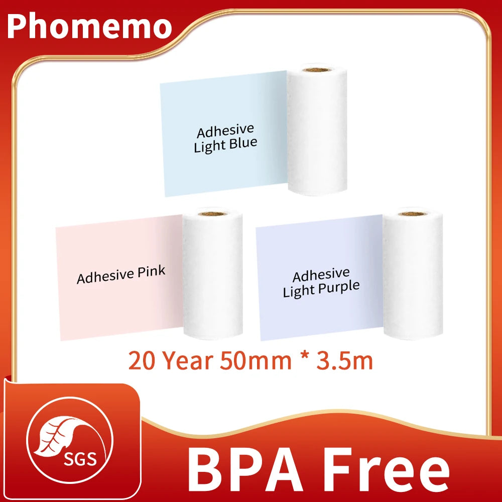 M02/M02Pro Thermal Sticker Paper Sticky Colorful Label Sticker Self-Adhesive Label Rolls Width 50/53Mm Phomemo Thermal Papers