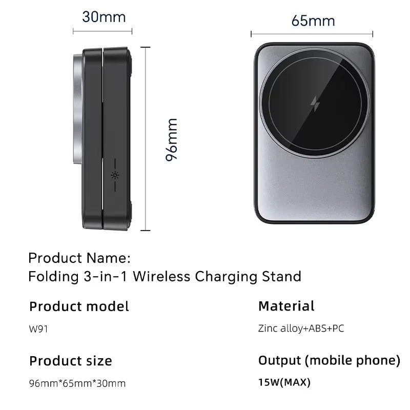 3 in 1 Magnetic Wireless Charger Stand for Magsafe Iphone 15 14 13 12 Apple Watch 2-8 Airpods Pro Foldable Fast Charging Station