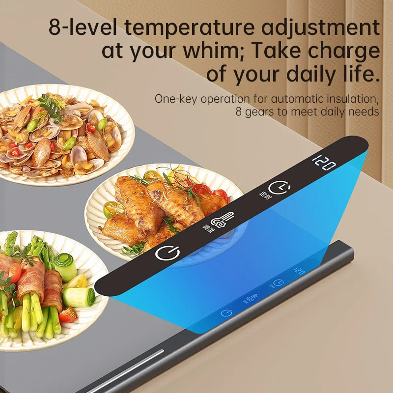 Electric Warming Tray Food Warmer Plate Foldable Portable Smart Food Fast Heating Mat Electric Warming Tray with 8 Tem Setting