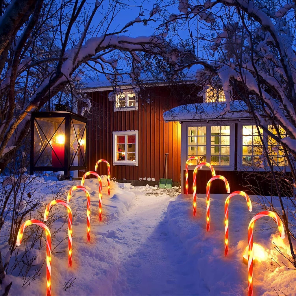 Upgraded 24 Pack Solar Candy Cane Lights Outdoor, Solar Christmas Lights Outdoor Waterproof with 8 Modes, Xmas Pathway Candy Cane Christmas Decorations outside for Garden Lawn Yard Party