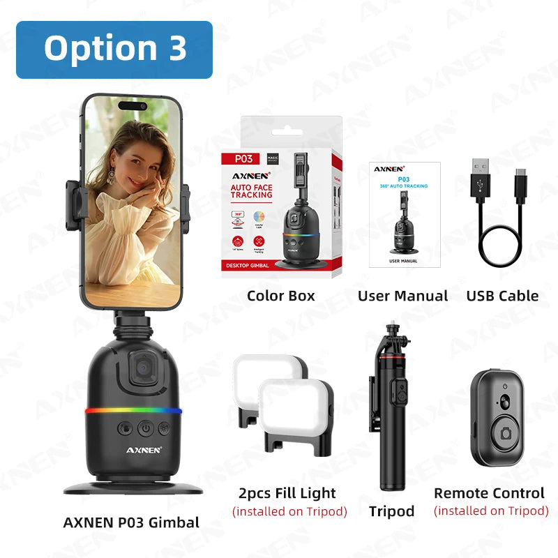 AI P03 Smart Gimbal 360 Auto Face Tracking All-In-One Rotation for Smartphone / Cameras / Action Cam Video Vlog Recording