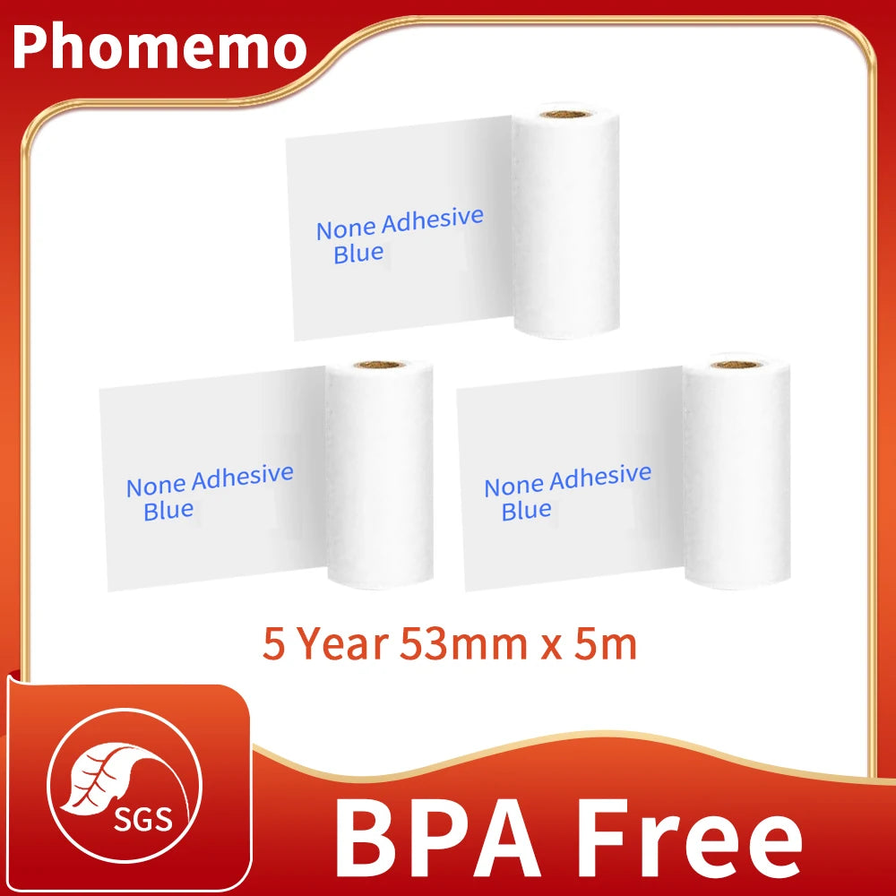 M02/M02Pro Thermal Sticker Paper Sticky Colorful Label Sticker Self-Adhesive Label Rolls Width 50/53Mm Phomemo Thermal Papers