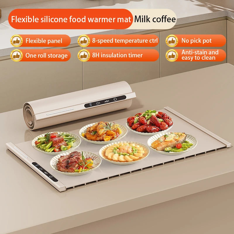 Electric Warming Tray Food Warmer Plate Foldable Portable Smart Food Fast Heating Mat Electric Warming Tray with 8 Tem Setting