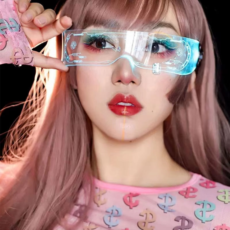 Led Luminous Glasses Bar Masquerade Concert Rave Goggles Rainbow Space Robot Futuristic Led DJ LIGHT Glasses Star Y2K Glasses