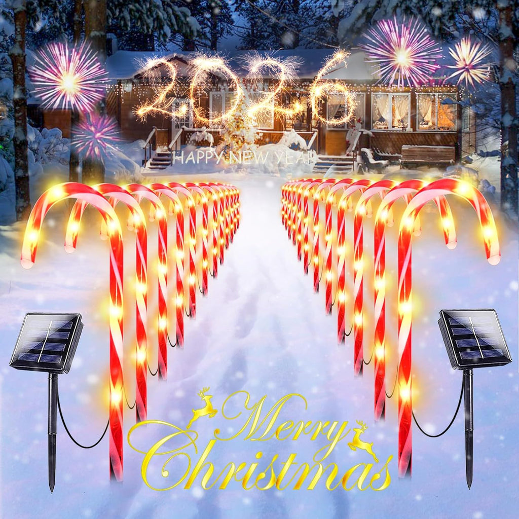 Upgraded 24 Pack Solar Candy Cane Lights Outdoor, Solar Christmas Lights Outdoor Waterproof with 8 Modes, Xmas Pathway Candy Cane Christmas Decorations outside for Garden Lawn Yard Party